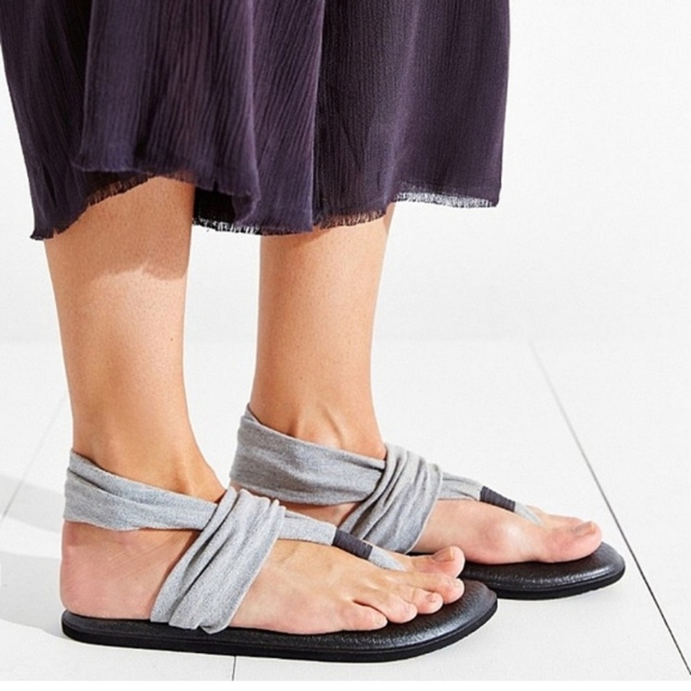 Sanuk Gray Yoga Sling 2 Yoga Mat Thong Slingback Sandals Flip-Flops Comfort Sz 8 - Picture 2 of 12
